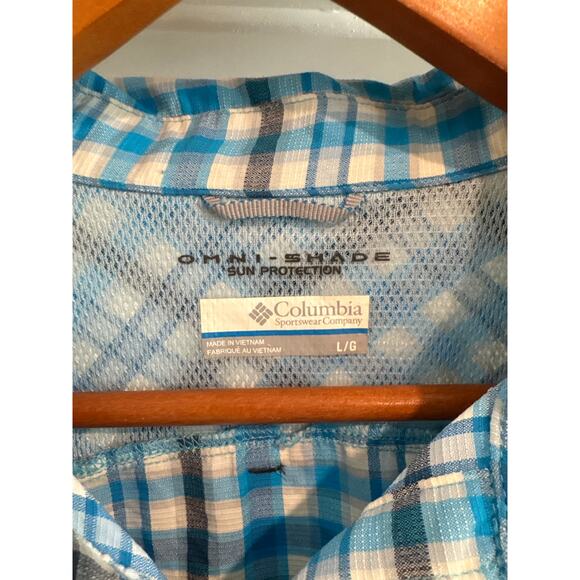 Columbia Omni-Shade Sun Protection Long Sleeve Plaid Blue Women's Size Large - Picture 2 of 11
